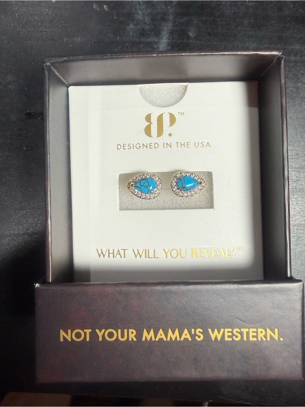 BP Teardrop Ring with Turquoise Stone and Pavé Accents - Bright Blue and Gold